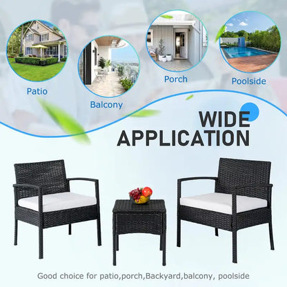 3 PCS Outdoor Patio Bistro, Rattan Conversation Chairs Set, Balcony Furniture Set - 28 H x 23.3 W x 23.3 D