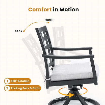 7-Piece Outdoor Patio Aluminum Dining Set with 67  Rectangular Table, 6 Swivel Rocker Chairs, and Umbrella Hole