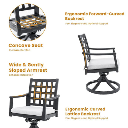 7-Piece Outdoor Patio Aluminum Dining Set with 67  Rectangular Table, 6 Swivel Rocker Chairs, and Umbrella Hole