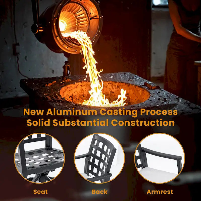 7-Piece Outdoor Patio Aluminum Dining Set with 67  Rectangular Table, 6 Swivel Rocker Chairs, and Umbrella Hole