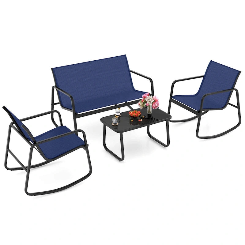 Gymax 4 Piece Rocking Bistro Set Patio Furniture Set w/ Loveseat 2