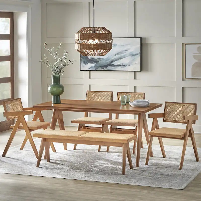 Lifestorey Veletina Solid Wood and Rattan Dining Bench