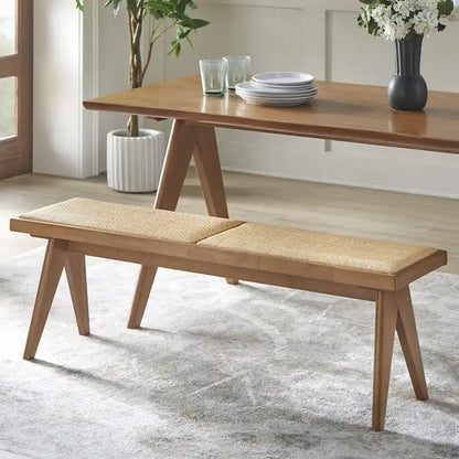 Lifestorey Veletina Solid Wood and Rattan Dining Bench