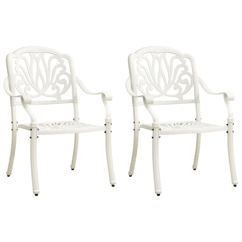 Outdoor Patio Chairs Set of 2, Floral Pattern Backrest, White Aluminum