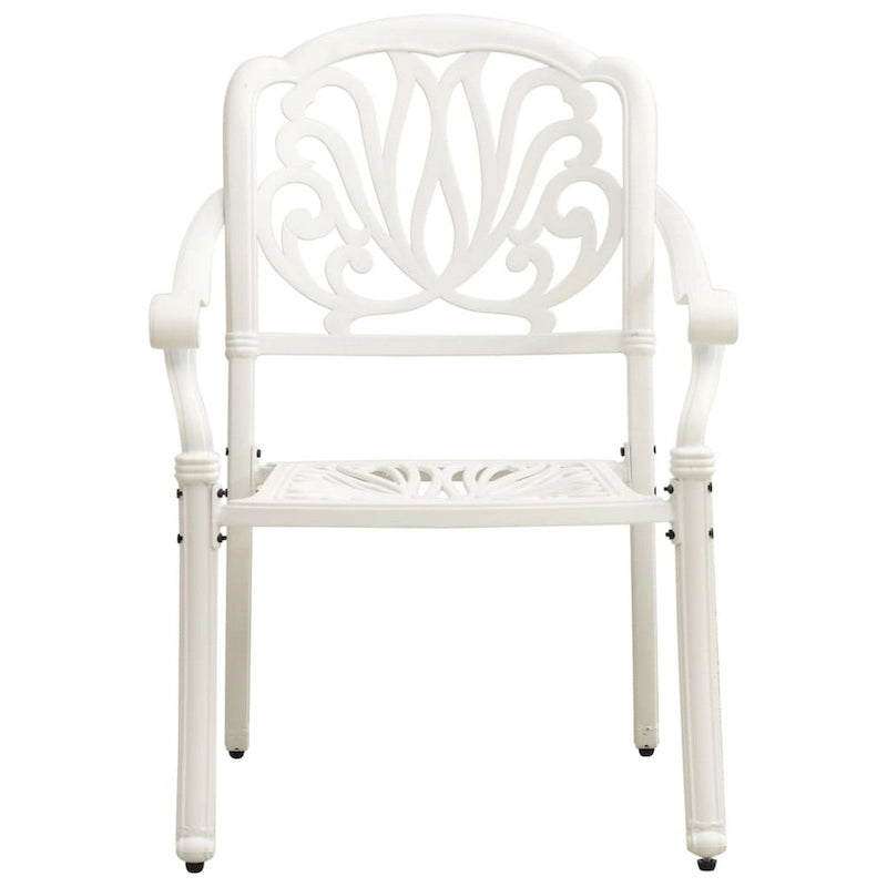 Outdoor Patio Chairs Set of 2, Floral Pattern Backrest, White Aluminum