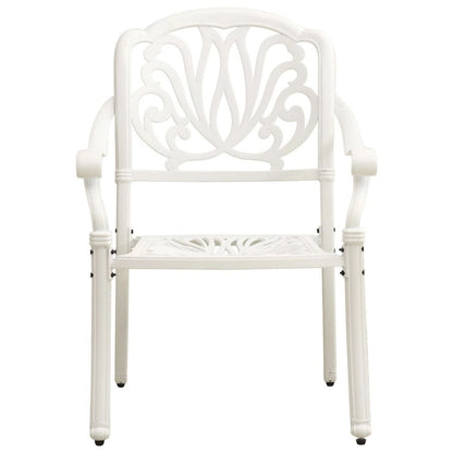 Outdoor Patio Chairs Set of 2, Floral Pattern Backrest, White Aluminum