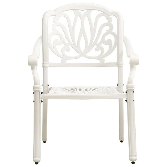 Outdoor Patio Chairs Set of 2, Floral Pattern Backrest, White Aluminum