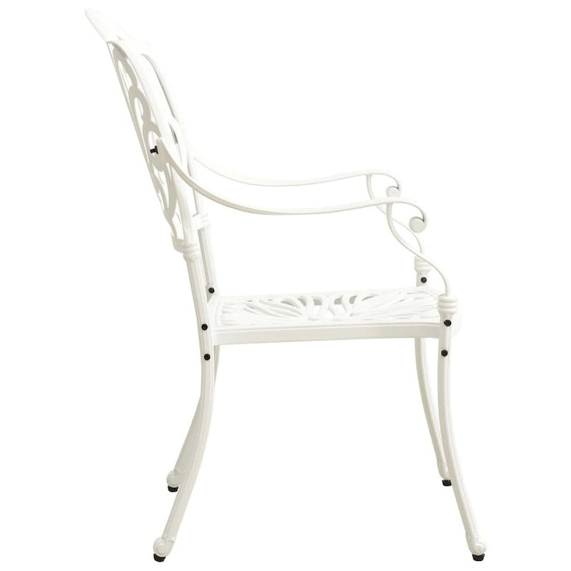 Outdoor Patio Chairs Set of 2, Floral Pattern Backrest, White Aluminum
