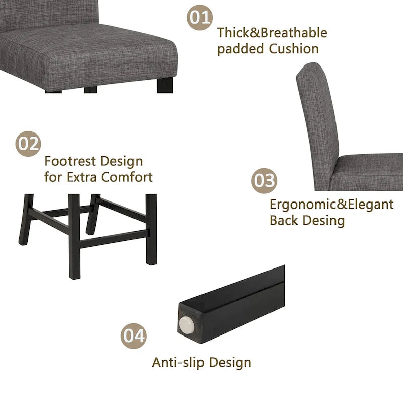 5 Piece Counter Height Table Set, Wooden Kitchen Table and Chairs Set with Square Table and 4 Upholstered Chairs