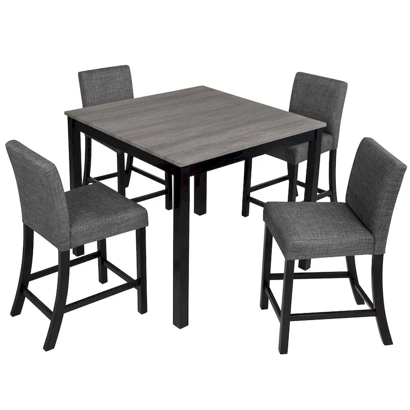 5 Piece Counter Height Table Set, Wooden Kitchen Table and Chairs Set with Square Table and 4 Upholstered Chairs