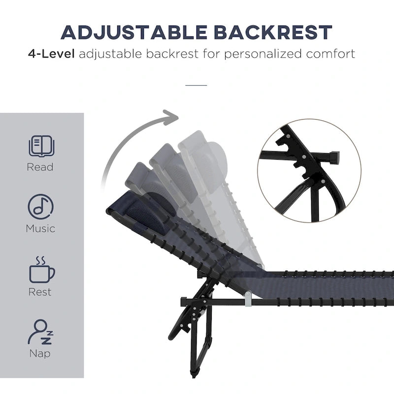 Outsunny Folding Chaise Lounge Pool Chair Set of 2, Patio Sun Tanning Chair with Reclining Back, Pillow, Breathable Mesh