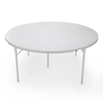 Round Plastic Folding Table with Carrying Handle, 66  Heavy Duty Foldable Round Table Indoor Outdoor, 5 Legs Portable