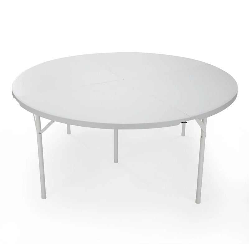 Round Plastic Folding Table with Carrying Handle, 66  Heavy Duty Foldable Round Table Indoor Outdoor, 5 Legs Portable