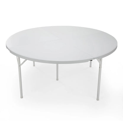Round Plastic Folding Table with Carrying Handle, 66  Heavy Duty Foldable Round Table Indoor Outdoor, 5 Legs Portable