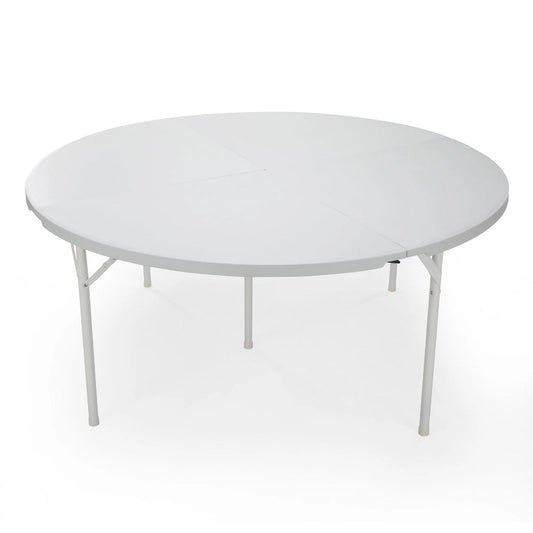 Round Plastic Folding Table with Carrying Handle, 66  Heavy Duty Foldable Round Table Indoor Outdoor, 5 Legs Portable