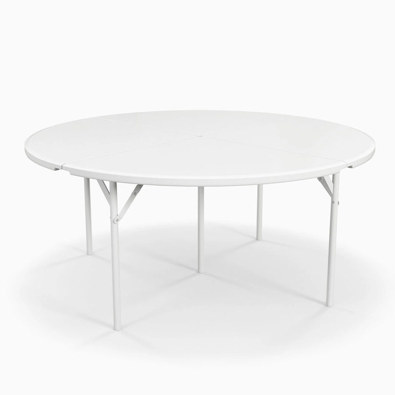 Round Plastic Folding Table with Carrying Handle, 66  Heavy Duty Foldable Round Table Indoor Outdoor, 5 Legs Portable