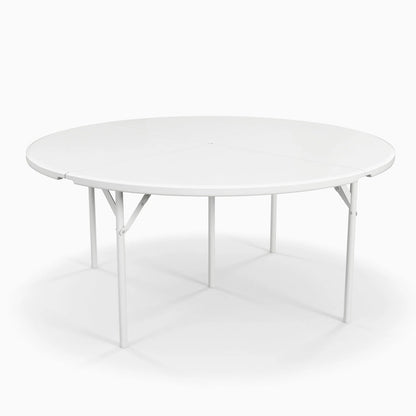 Round Plastic Folding Table with Carrying Handle, 66  Heavy Duty Foldable Round Table Indoor Outdoor, 5 Legs Portable