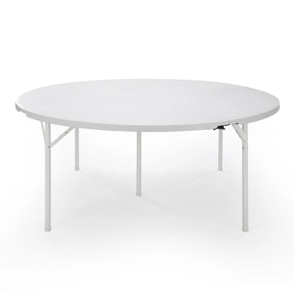 Round Plastic Folding Table with Carrying Handle, 66  Heavy Duty Foldable Round Table Indoor Outdoor, 5 Legs Portable