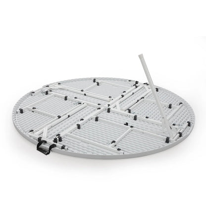 Round Plastic Folding Table with Carrying Handle, 66  Heavy Duty Foldable Round Table Indoor Outdoor, 5 Legs Portable