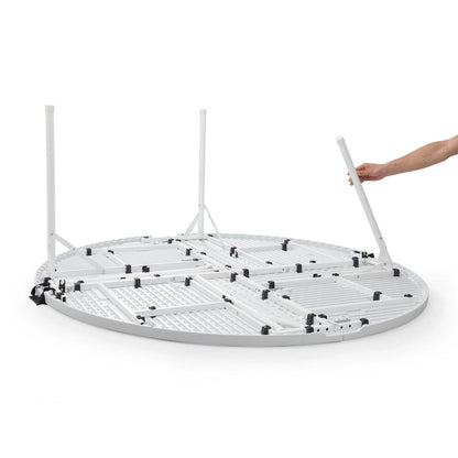 Round Plastic Folding Table with Carrying Handle, 66  Heavy Duty Foldable Round Table Indoor Outdoor, 5 Legs Portable