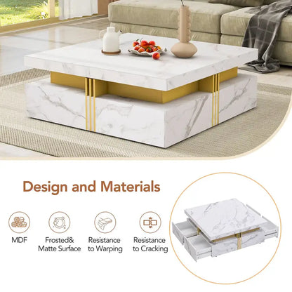 Coffee Tables With 4 Storage Drawers Modern Square Design Cocktail Table For Living Room Office Bedroom