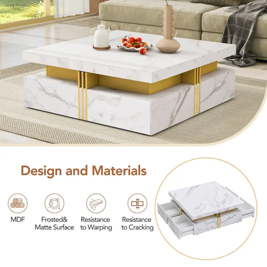 Coffee Tables With 4 Storage Drawers Modern Square Design Cocktail Table For Living Room Office Bedroom