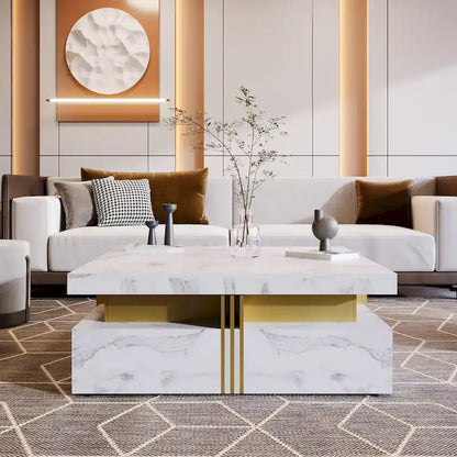 Coffee Tables With 4 Storage Drawers Modern Square Design Cocktail Table For Living Room Office Bedroom