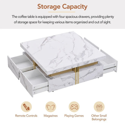 Coffee Tables With 4 Storage Drawers Modern Square Design Cocktail Table For Living Room Office Bedroom