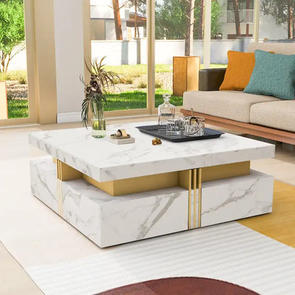 Coffee Tables With 4 Storage Drawers Modern Square Design Cocktail Table For Living Room Office Bedroom