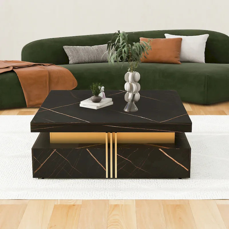 Coffee Tables With 4 Storage Drawers Modern Square Design Cocktail Table For Living Room Office Bedroom
