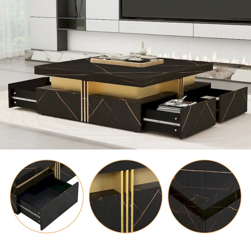 Coffee Tables With 4 Storage Drawers Modern Square Design Cocktail Table For Living Room Office Bedroom