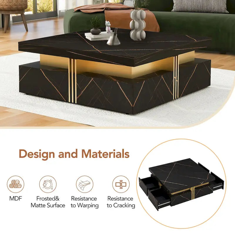Coffee Tables With 4 Storage Drawers Modern Square Design Cocktail Table For Living Room Office Bedroom