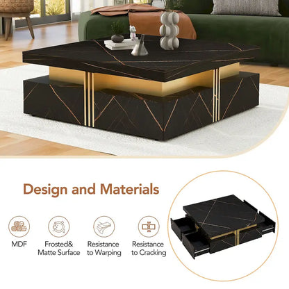 Coffee Tables With 4 Storage Drawers Modern Square Design Cocktail Table For Living Room Office Bedroom