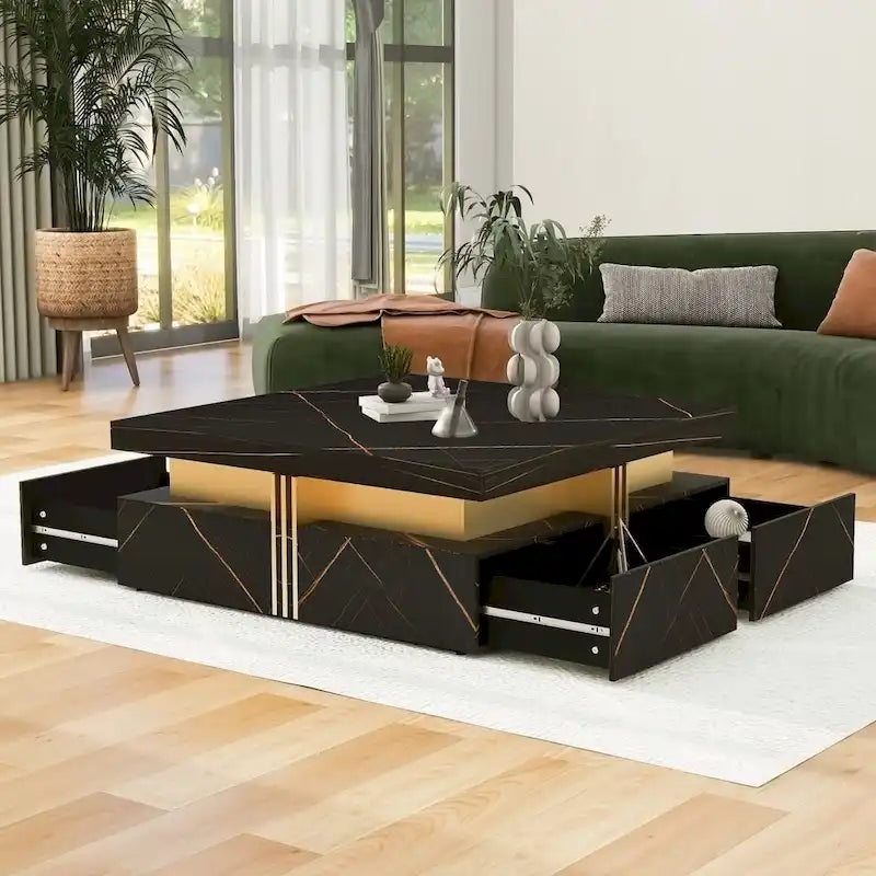 Coffee Tables With 4 Storage Drawers Modern Square Design Cocktail Table For Living Room Office Bedroom