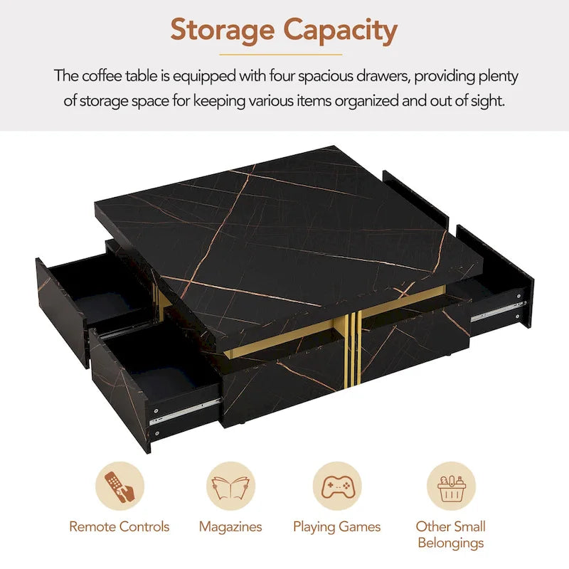 Coffee Tables With 4 Storage Drawers Modern Square Design Cocktail Table For Living Room Office Bedroom