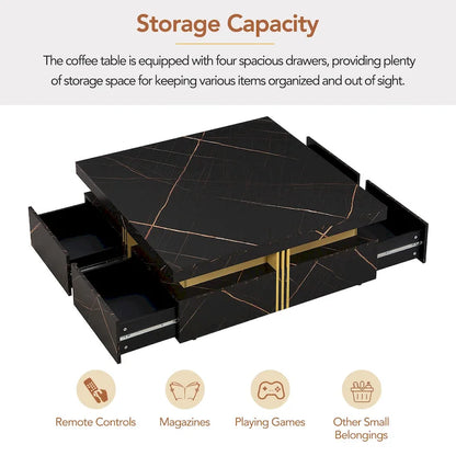 Coffee Tables With 4 Storage Drawers Modern Square Design Cocktail Table For Living Room Office Bedroom
