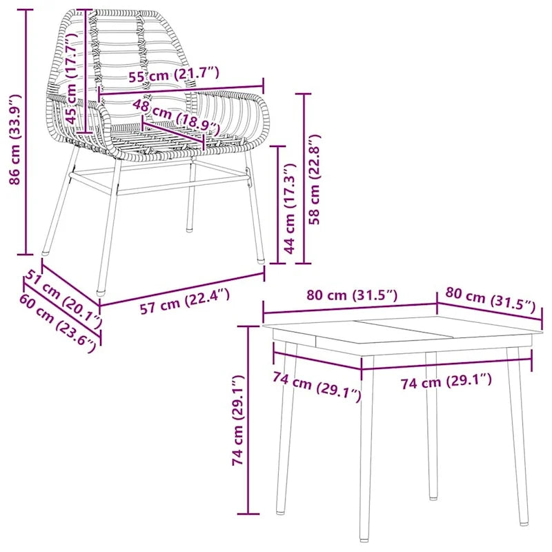 vidaXL Garden Dining Set Black - 31.5 x 31.5 x 29.1