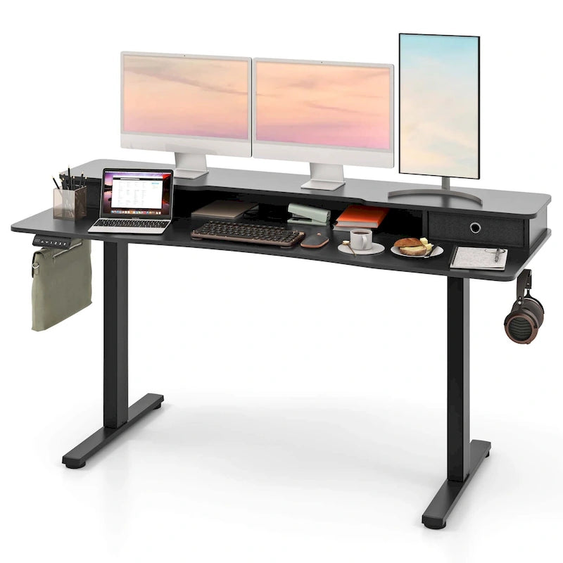 Electric Standing Desk Height Adjustable Stand Up Desk w/Storage Shelf
