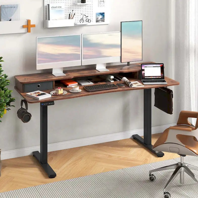 Electric Standing Desk Height Adjustable Stand Up Desk w/Storage Shelf