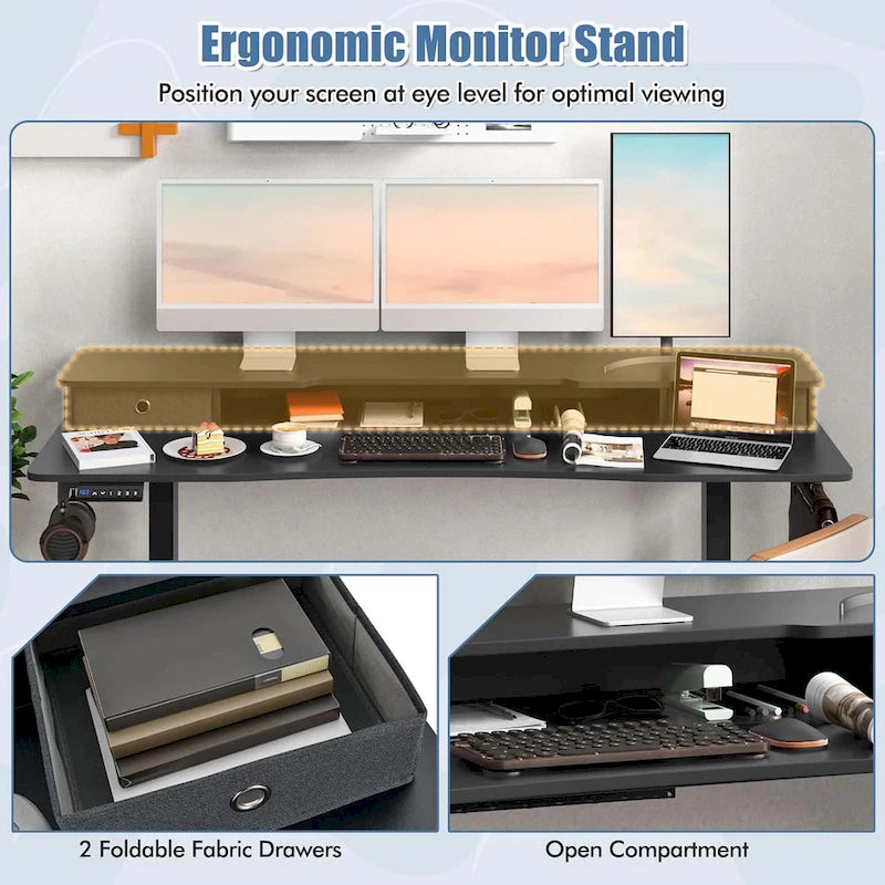 Electric Standing Desk Height Adjustable Stand Up Desk w/Storage Shelf