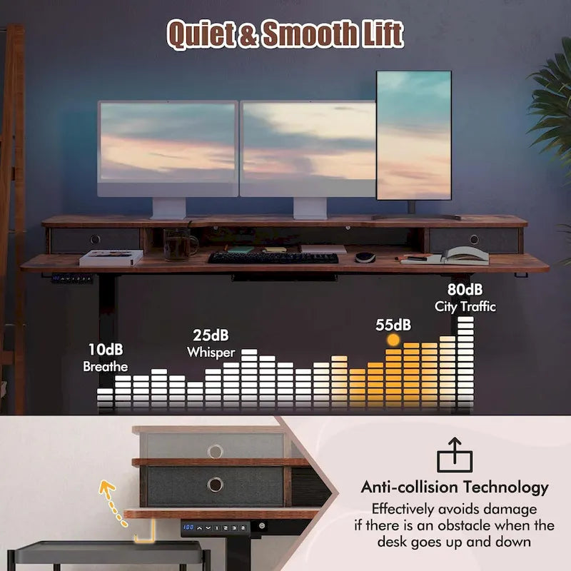 Electric Standing Desk Height Adjustable Stand Up Desk w/Storage Shelf