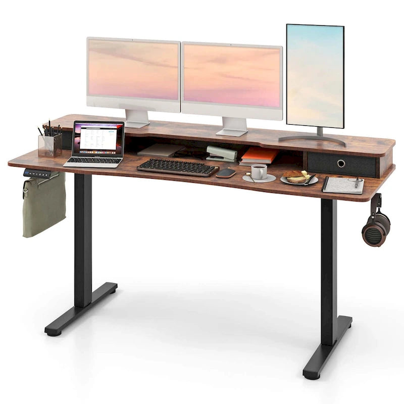 Electric Standing Desk Height Adjustable Stand Up Desk w/Storage Shelf