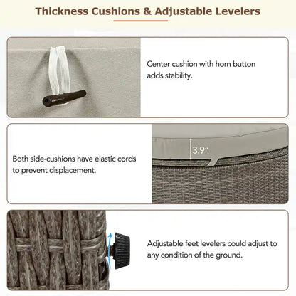 Outdoor Sun Bed Daybed wCushions&Pillows, Rattan Garden Reclining Chaise Lounge wAdjustable Backrests&Foldable Cup Trays