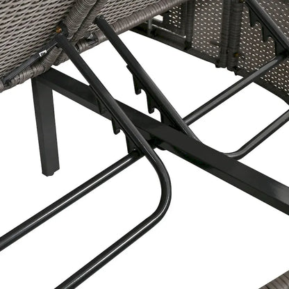 Outdoor Sun Bed Daybed wCushions&Pillows, Rattan Garden Reclining Chaise Lounge wAdjustable Backrests&Foldable Cup Trays