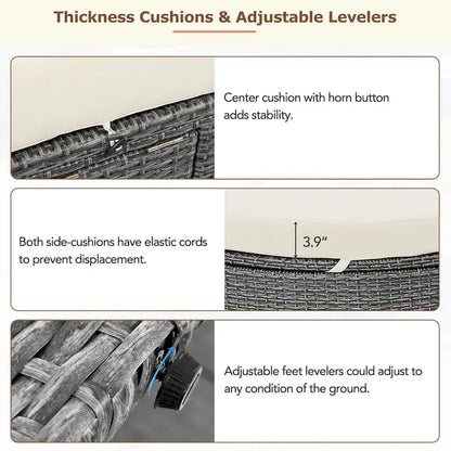 Outdoor Sun Bed Daybed wCushions&Pillows, Rattan Garden Reclining Chaise Lounge wAdjustable Backrests&Foldable Cup Trays