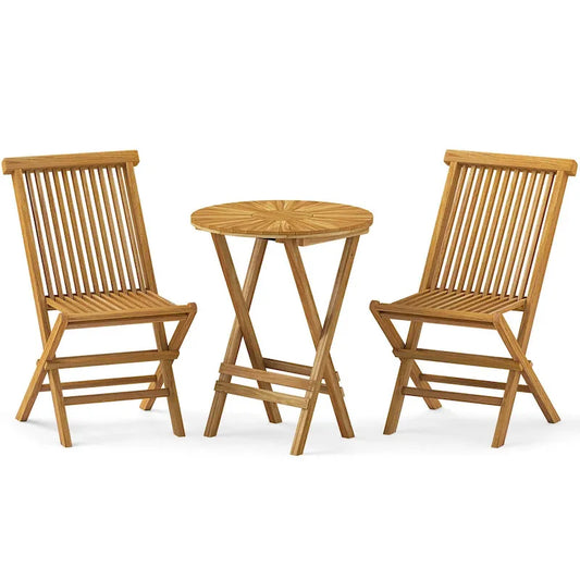 Costway 3 PCS Folding Patio Bistro Set Teak Wood Round Table and - See Details