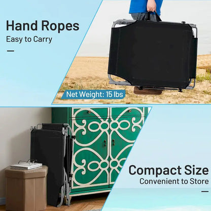 -Position Folding Chaise Lounge Adjustable Tanning Chair with 360 Canopy and Storage Pocket for Beach Patio Black