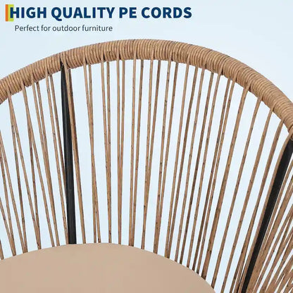 3 Piece Acapulco Chair Set, All-Weather Modern Patio Furniture Set with Cushions, Plastic Rope, Glass Top Table and 2