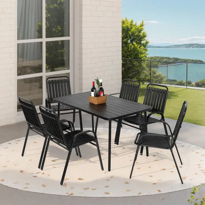 7-Piece Patio Dining Set with 55  Steel Table & Armchairs