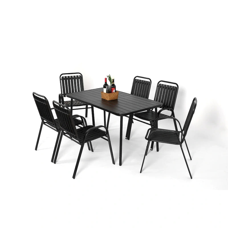 7-Piece Patio Dining Set with 55  Steel Table & Armchairs